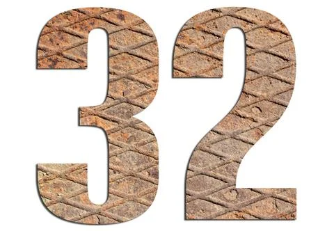 32  with metal texture on white background Stock Photos