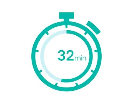 32 minutes timer icon, 32 min digital timer. Clock and watch, timer, countdow Illustrazione stock