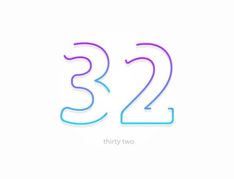 32 number, outline stroke gradient font. Trendy, dynamic creative style desig Illustrazione stock