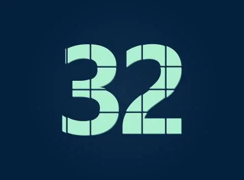 32 number, vector desing font.  Made of knife cut. For logo, brand label, des Stock Illustration