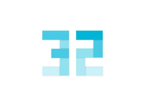 32 number, vector logo, paper cut desing font made of blue color tones .Isola Stock Illustration