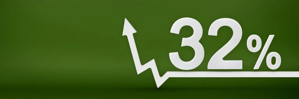 32 percent. The arrow on the graph points up. Rising prices, inflation, increase Stock Illustration