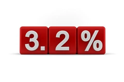 3.2 percent in white numbers on red cubes Stock Illustration