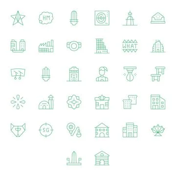 32 Pixel Aligned Thin Line Vector Icons designed for Modern Interface Stock Illustration