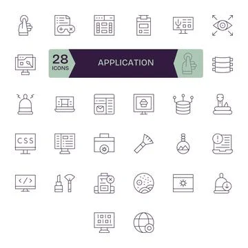 32 Pixel Aligned Thin Line Vector Icons from Application Collection Stock Illustration