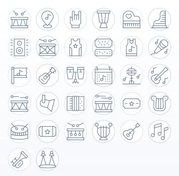 32 Pixel Optimized 64x64 Vector Icons for Concert in elegant Thin Line design Illustrazione stock