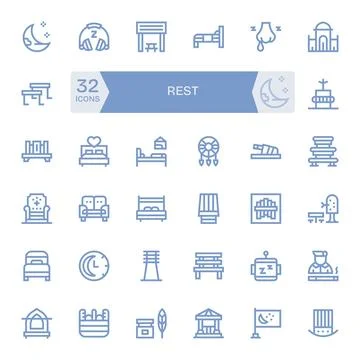 32 Pixel Optimized Bold Line Vector Icons from Rest Collection Stock Illustration