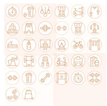32 Pixel Optimized Thin Line Vector Icons designed for Fitness Interface Stock Illustration