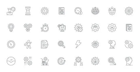32 Pixel Optimized Thin Line Vector Icons designed for Efficiency Interface Stock Illustration