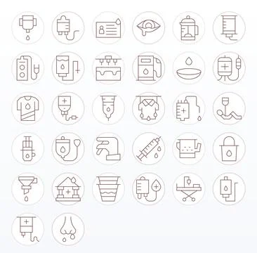 32 PIXEL Perfect High Resolution Vector Icons for Drip in elegant Thin Line.. Illustrazione stock