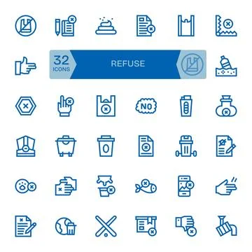 32 PIXEL Perfect High Resolution Vector Icons for Refuse in elegant Bold Li.. Stock Illustration