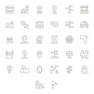 32 PIXEL Perfect Thin Line Vector Icons from Street Collection Illustrazione stock
