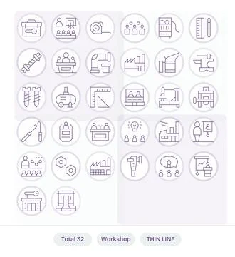 32 PIXEL Perfect Thin Line Vector Icons designed for Workshop Interface 스톡 일러스트