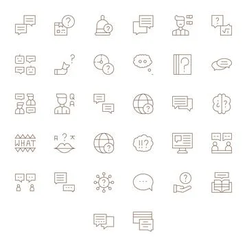 32 Question PIXEL Perfect Vector Icons in Retina Ready Thin Line Aesthetic Stock Illustration