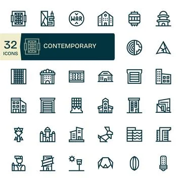 32 Retina Ready Bold Line Editable Vector Icons for Contemporary Projects Stock Illustration
