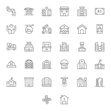 32 Retina Ready Thin Line PIXEL Perfect Vector Icons for Building Projects Ilustración de archivo
