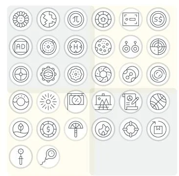32 Retina Ready Thin Line Pixel Aligned Vector Icons for Circle Projects Stock Illustration