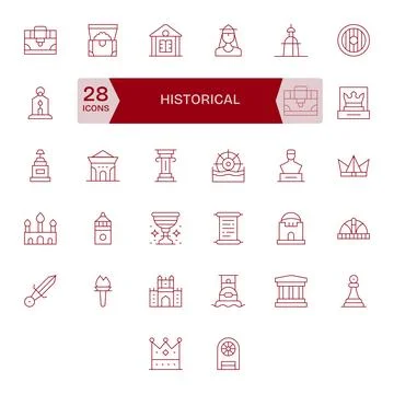 32 Retina Ready Thin Line Vector Icons for Historical with Editable precision Stock Illustration