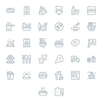 32 Retina Ready Vector Icons for Meal with Detail Enhanced Thin Line clarity Stock Illustration