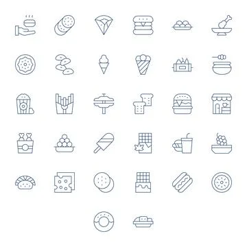 32 Snack Pixel Aligned Vector Icons in High Resolution Thin Line Aesthetic Stockillustratie