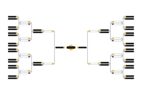 32 Team Dynamic Black and Orange Basketball Tournament Bracket Design. Stock Illustration