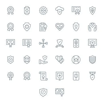 32 Thin Line Detail Enhanced Vector Icons for Trust Graphics Stockillustratie