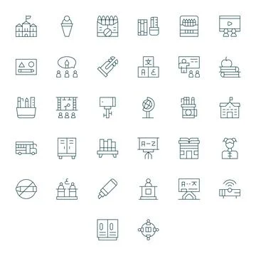 32 Thin Line Detail Enhanced Vector Icons tailored for Classroom 128x128 in.. Stock Illustration