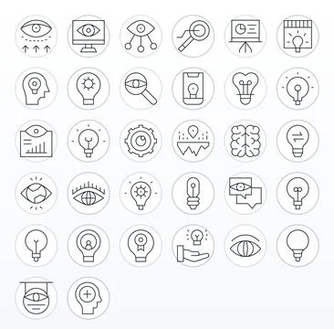 32 Thin Line Detail Enhanced 128x128 Vector Icons from Insight Suite Stock Illustration