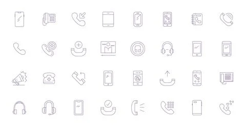 32 Thin Line Detail Enhanced Designs for Call High Resolution Vector Icons Stock Illustration