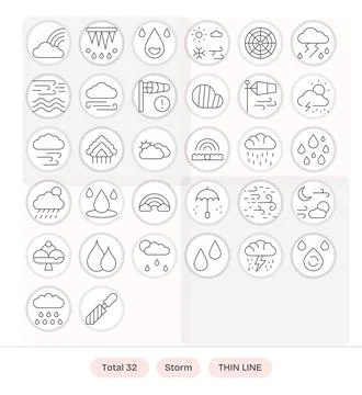 32 Thin Line Detail Enhanced Vector Icons tailored for Storm 256x256 interfac Stock Illustration