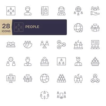 32 Thin Line Detail Enhanced Vector Icons crafted for People 256x256 applic.. Stock Illustration