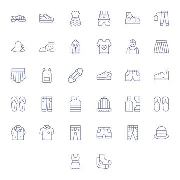 32 Thin Line Display Perfect Vectors for Casual Theme Stock Illustration