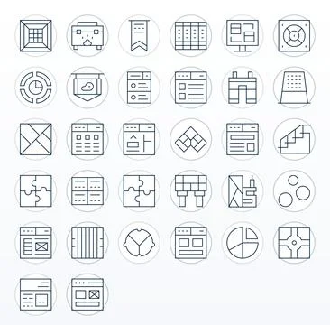 32 Thin Line Display Perfect Designs for Section 64x64 Vector Icons Ilustración de archivo