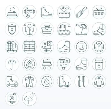 32 Thin Line Display Perfect Vector Icons tailored for Waterproof High Reso.. Stock Illustration