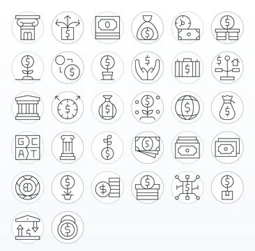 32 Thin Line Display Perfect Vector Icons crafted for Capital 256x256 appli.. Stock-Illustration