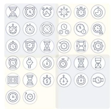 32 Thin Line Display Perfect Vectors for Stopwatch Theme イラスト素材