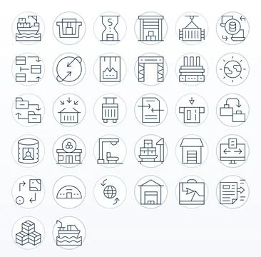 32 Thin Line Display Perfect 256x256 Vector Icons from Export Suite Stock Illustration