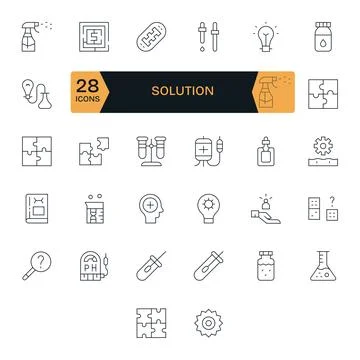 32 Thin Line Display Perfect High Resolution Vector Icons from Solution Suite Stock Illustration
