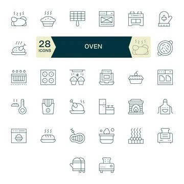 32 Thin Line Display Perfect Designs for Oven 128x128 Vector Icons 스톡 일러스트