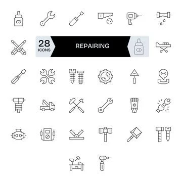 32 Thin Line Display Perfect Vector Icons crafted for Repairing 128x128 app.. Stock Illustration