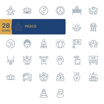 32 Thin Line Display Perfect 64x64 Vector Icons from Peace Suite Stock Illustration