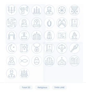 32 Thin Line Display Perfect 64x64 Vector Icons from Religious Suite Stock Illustration
