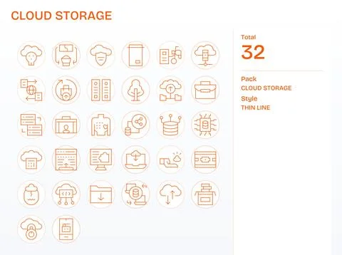 32 Thin Line Editable 128x128 Vector Icons from Cloud Storage Suite Stock Illustration