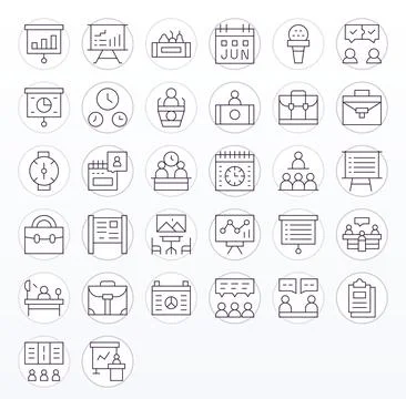 32 Thin Line Editable Designs for Meeting High Resolution Vector Icons Stock Illustration