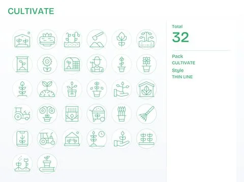 32 Thin Line Editable Designs for Cultivate 256x256 Vector Icons Stock Illustration