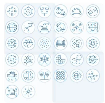 32 Thin Line Editable High Resolution Vector Icons from Interconnected Suite Illustrazione stock