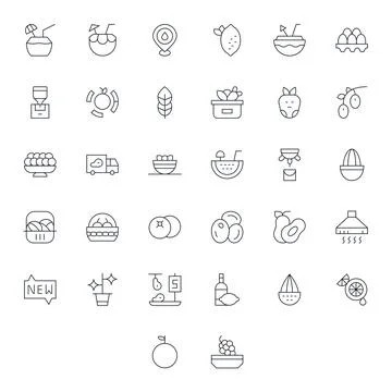 32 Thin Line Editable Retina Ready Vector Icons from Fresh Suite Stock Illustration