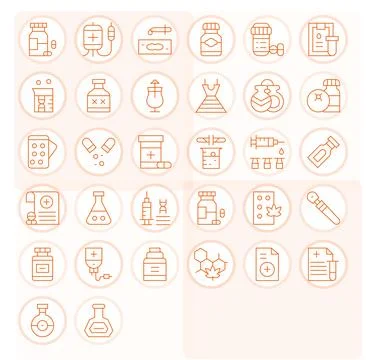 32 Thin Line Editable Vector Icons crafted for Pharmaceutical 64x64 applica.. Stock Illustration