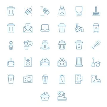 32 Thin Line Editable Vector Icons tailored for Trash 128x128 interface Stock-Illustration