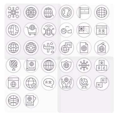 32 Thin Line Grid Fitted Vector Icons crafted for International Retina Read.. Illustrazione stock